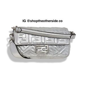 Fendi NM Metallic Napa Embossed Baguette in Silver